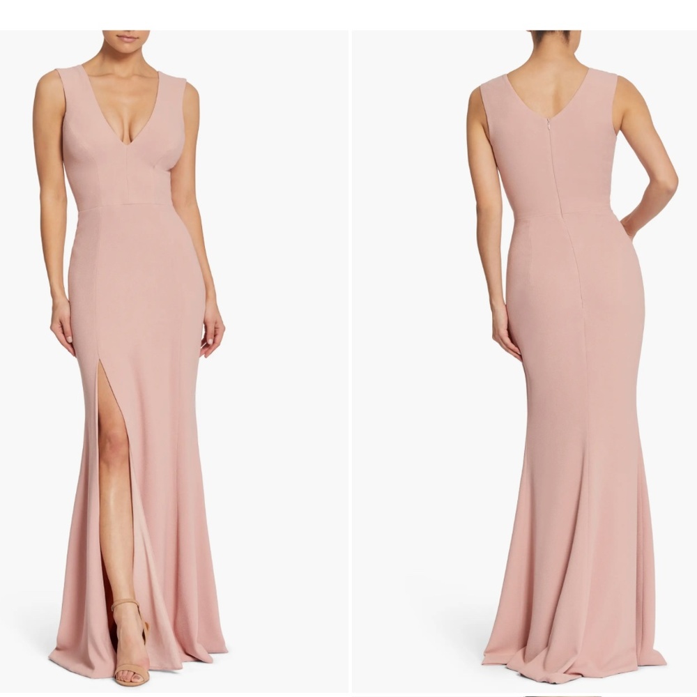 Dress the Population: Sandra Crepe Plunge V-Neck Sleeveless Side Slit Gown - Picture 8 of 8